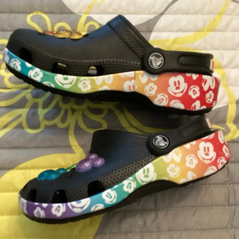 Crocs Classic Disney Mickey Mouse Rainbow Glitter Celebration Clog Sz 1